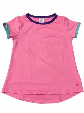 Sol Girls Pink Short Sleeve T-Shirt Purple Teal Trim Colorblock